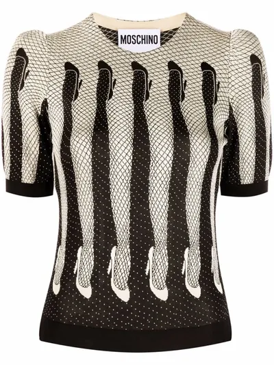 Moschino Leg Pattern Knitted Top In Neutrals