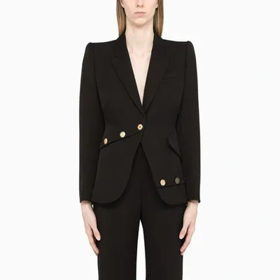 Alexander Mcqueen Black Single-breasted Blazer With Button Detailing