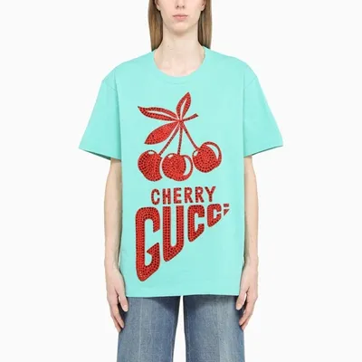 Gucci Light Blue Crystal Cherry  Print T-shirt