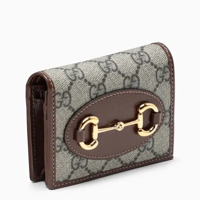 Gucci Gg Fabric And Leather Horsebit Credit Card Holder In Brown