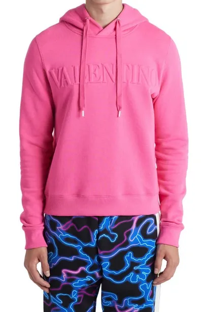 Valentino Embossed Logo Drawstring Hoodie In Fuchsia