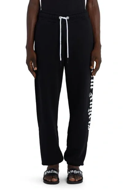 Palm Angels Side Logo Cotton Joggers In Black White