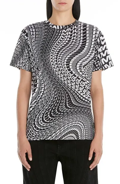 Mugler Womens Black White Logo-print Stretch-jersey T-shirt 14