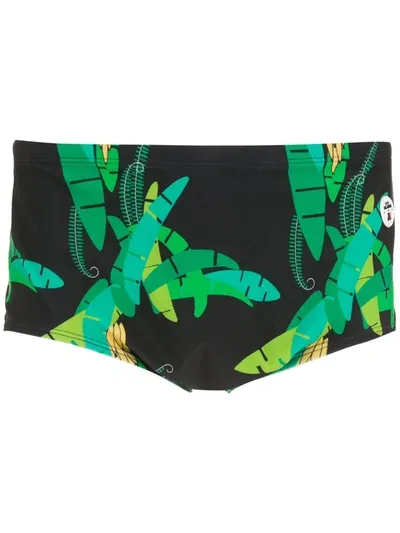 Amir Slama Leaf-print Swimming Trunks In Black