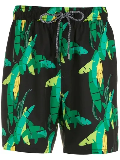 Amir Slama Leaf-print Swim Shorts In Black