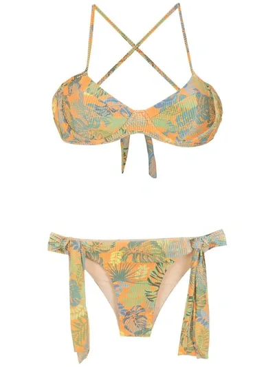 Amir Slama Palm Leaf Print Bikini In Orange