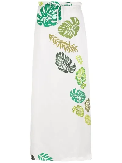 Amir Slama Palm Leaf Print Midi Skirt In White