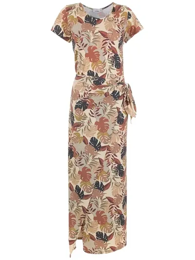 Amir Slama Palm Leaf Print Maxi Dress In Neutrals