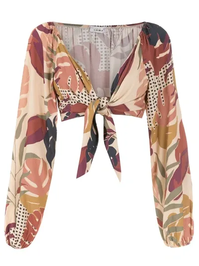 Amir Slama Palm Leaf Print Cropped Blouse In Multicolour