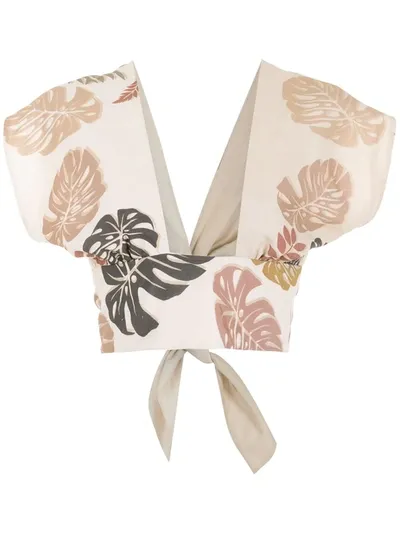 Amir Slama Palm Leaf Print Top In Neutrals