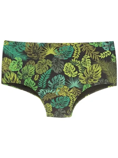 Amir Slama Leaf Print Swim Briefs In Green