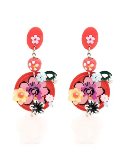 Amir Slama Floral-print Drop Earrings In Red