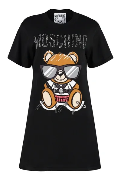 Moschino Teddy Bear Intarsia T-shirt Dress In Pink