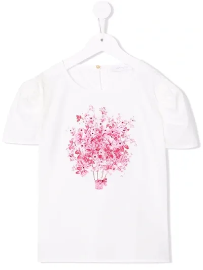 Monnalisa Kids' Bouquet-print T-shirt In White