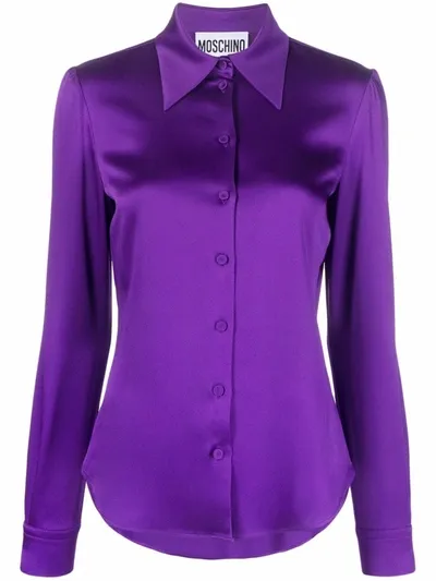 Moschino Long-sleeve Satin Shirt In Purple