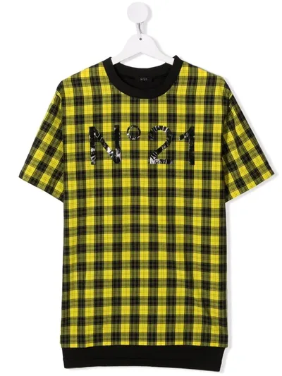 N°21 Kids' No.21 Yellow And Black Checked T-shirt