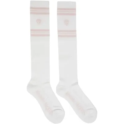 Alexander Mcqueen White & Pink Stripe Skull Socks In 9172 Off White/pink