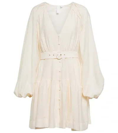 Jonathan Simkhai Deidra Puff-sleeve Belted Mini Dress In Ivory