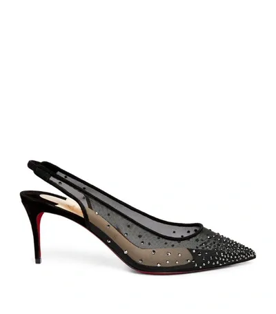 Christian Louboutin Follies 70 Suede-trimmed Crystal-embellished Mesh Slingback Pumps In Black