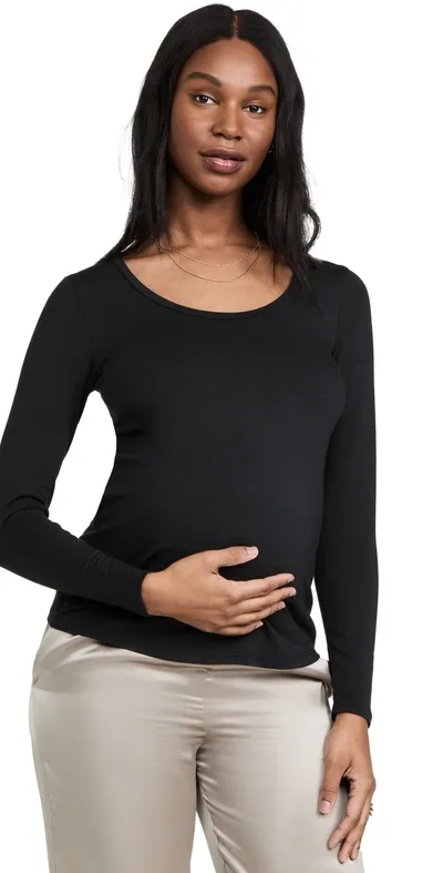 Ingrid & Isabel Maternity Long Sleeve Scoop Neck Tee In Black