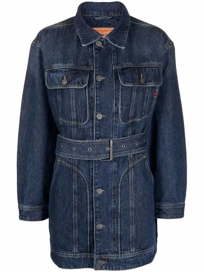 Diesel De-flaminia Belted Denim Jacket In Blue