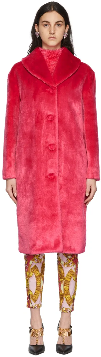 Moschino Pink 'fur For Fun' Coat In A1217 Fantasy Print