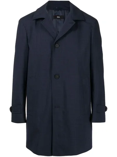 Hugo Boss Buttoned-up Single-breasted Coat In Blue