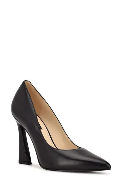 Nine West Women's Trendz Tapered Heel Pointy Toe Dress Pumps In Black Leather