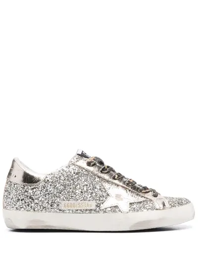 Golden Goose Super-star Glitter Sneakers In Silver