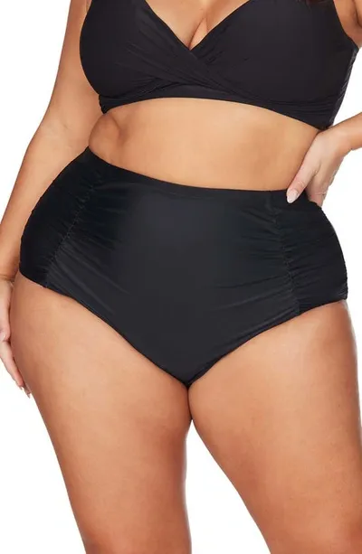 Artesands Hues Raphael High Waist Ruched Bikini Bottoms In Black