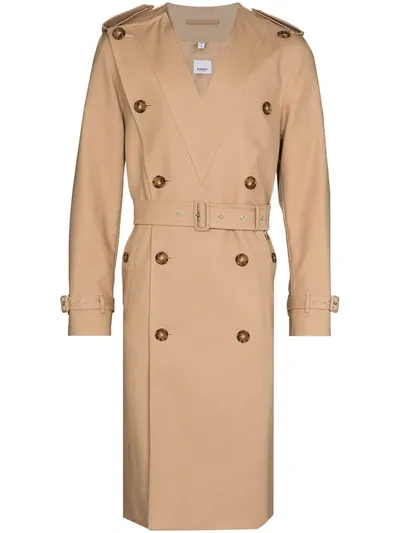 Burberry V-neck Trench Coat In Nude