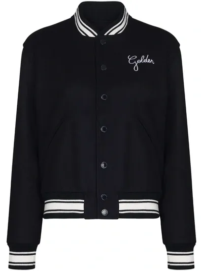 Golden Goose Embroidered-logo Baseball Jacket In Blue