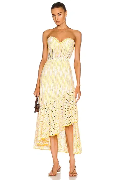 Charo Ruiz Aurora Strapless Asymmetric Broderie Anglaise Cotton-blend Maxi Dress In Yellow