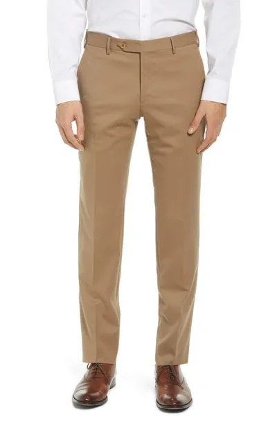 Zanella Parker Flat Front Wool Dress Pants In Khaki