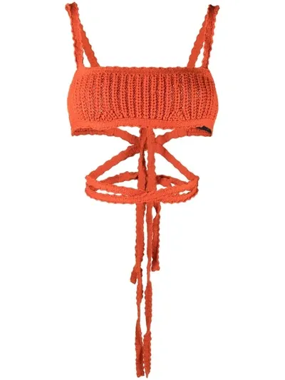 Alanui Caribbean Vibes Ribbed Cotton Bralette In Orange