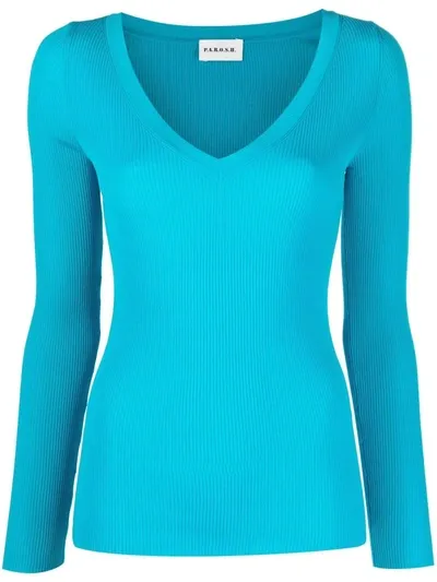 P.a.r.o.s.h Parosh V-neck Ribbed-knit Jumper In Blue