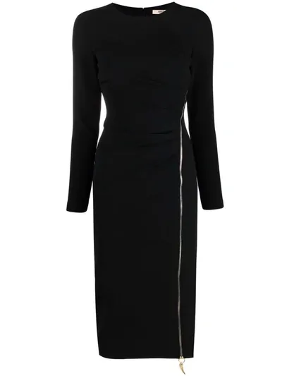 Roberto Cavalli Embroidered Tulle-paneled Jersey Dress In Nero