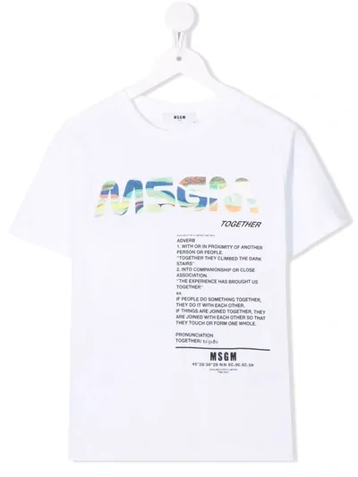 Msgm Kids' Slogan-print Cotton T-shirt In White