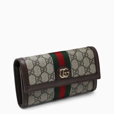 Gucci Gg Fabric Flap Wallet With Web In Brown