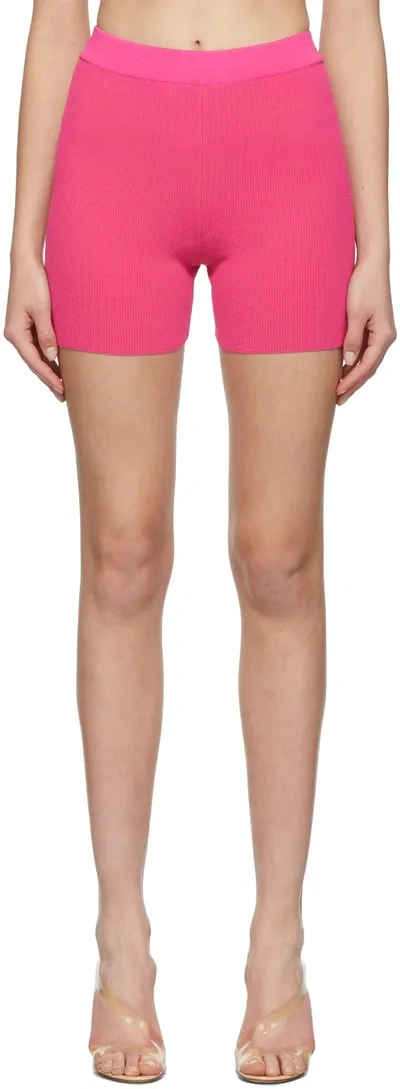 Jacquemus Ribbed-knit High-waisted Short Shorts In Pink