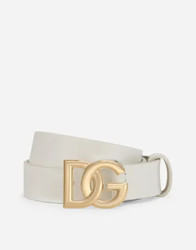 Dolce & Gabbana Kids' Patent Leather Belt With Dg Logo In White