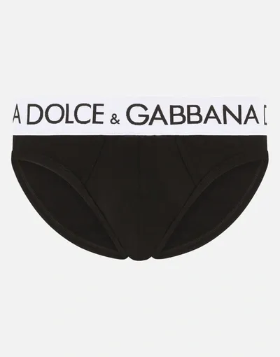 Dolce & Gabbana Mid-rise Briefs In Two-way Stretch Cotton In Black