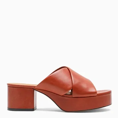 Marni Brick Leather Wedge Sandals In Brown