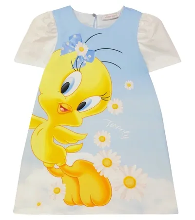 Monnalisa Kids' Light Blue Dress With Tweety Bird Print