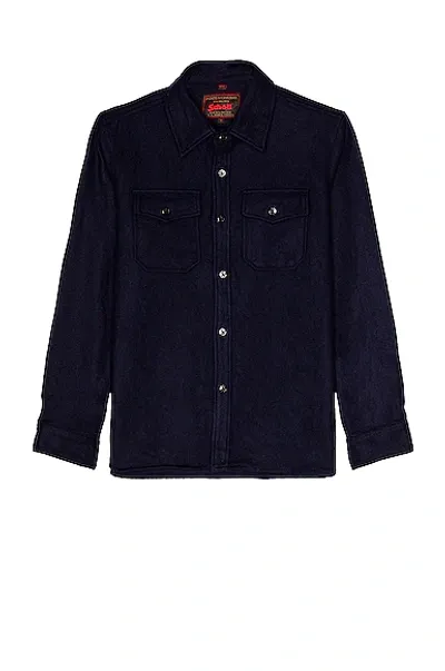 Schott Cpo Wool Shirt In Blue