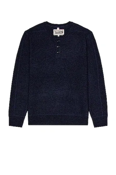 Schott Button Henley Sweater In Navy