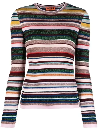 Missoni Metallic Striped Crochet-knit Sweater In Bunt