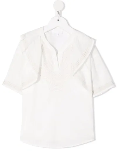 Chloé Kids' Contrast-stitching Ruffle Blouse In Ivory