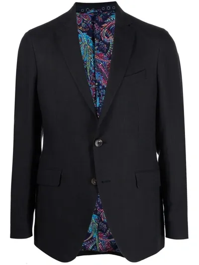 Etro Single-breasted Linen Blazer In Blue