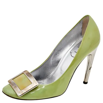 Pre-owned Roger Vivier Green Patent Leather Trompette Pumps Size 37.5